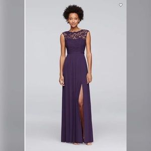 David’s Bridal Bridesmaid Dress with Lace Bodice.